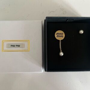 Miu Miu Gold and Pearl Chain Earrings
